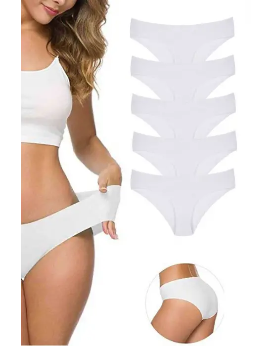 Omarı Esnek ve İz Yapmayan Kadın Dikişsiz Beyaz Külot Seti