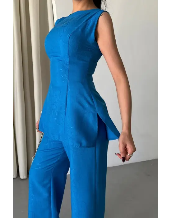 JAKAR KETEN KOLSUZ BLUZ-PANTOLON TK - Mavi