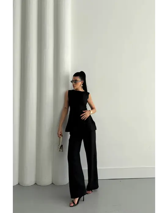 JAKAR KETEN KOLSUZ BLUZ-PANTOLON TK - Siyah