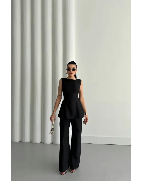 JAKAR KETEN KOLSUZ BLUZ-PANTOLON TK - Siyah