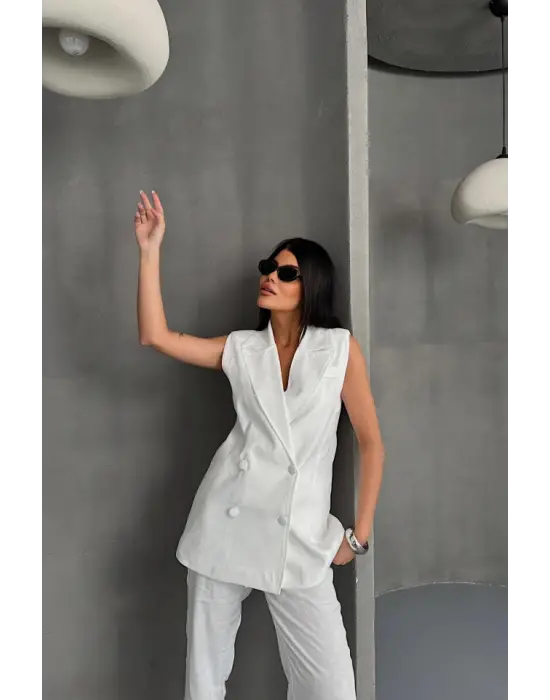 JAKAR KUMAŞ YELEK - PANTOLON TAKIM - Beyaz