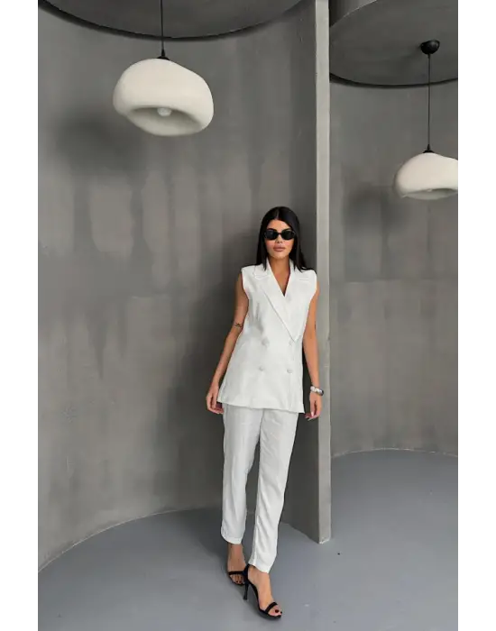 JAKAR KUMAŞ YELEK - PANTOLON TAKIM - Beyaz