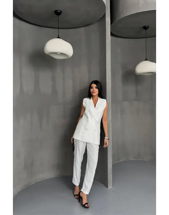 JAKAR KUMAŞ YELEK - PANTOLON TAKIM - Beyaz