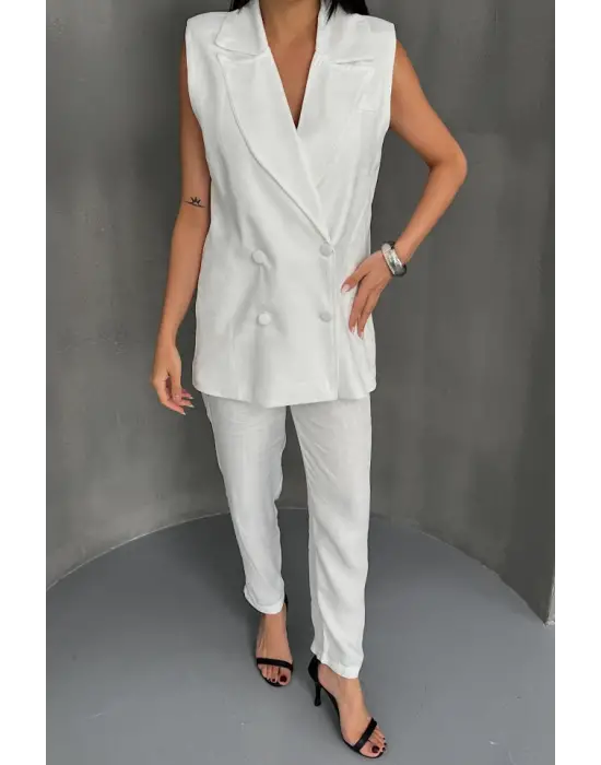 JAKAR KUMAŞ YELEK - PANTOLON TAKIM - Beyaz