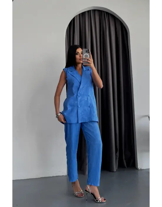 JAKAR KUMAŞ YELEK - PANTOLON TAKIM - Mavi