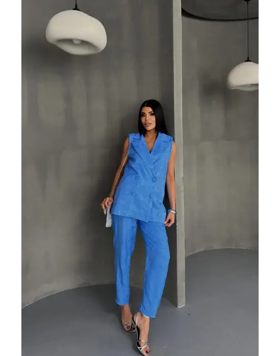 JAKAR KUMAŞ YELEK - PANTOLON TAKIM - Mavi