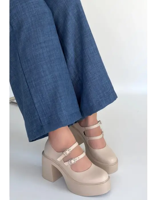 Jarlo Bej Cilt Dolgu Topuk Ayakkabı