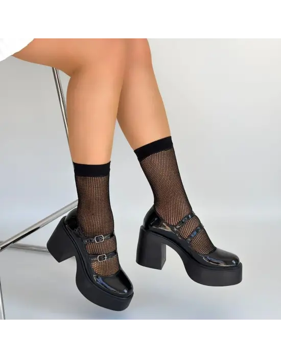 Jarlo Siyah Rugan Dolgu Topuk Ayakkabı