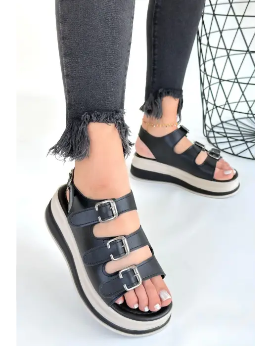 Modern Siyah Cilt Sandalet