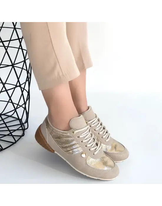 Jawen Bej Nubuk Gold Detaylı Spor Ayakkabı