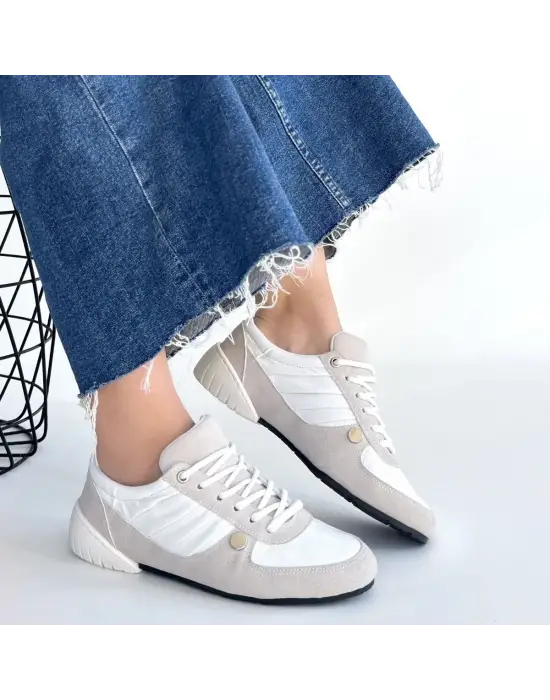 Jawen Gri Nubuk Beyaz Detaylı Spor Ayakkabı