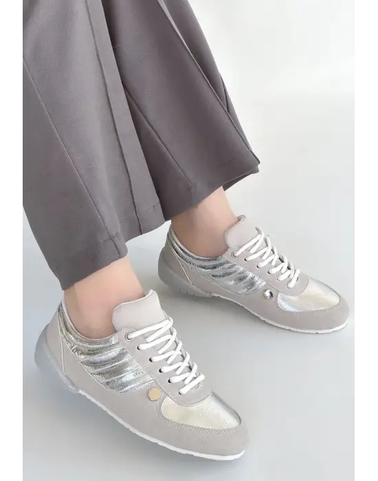 Jawen Gri Nubuk Gümüş Detaylı Spor Ayakkabı