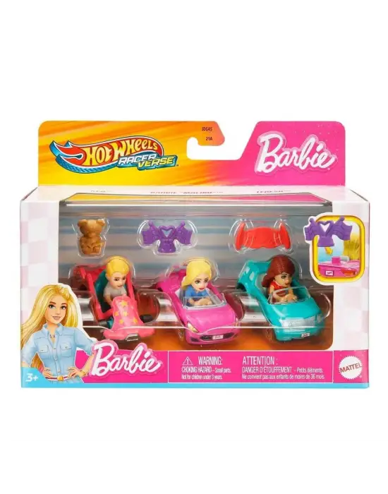JDG45 Hot Wheels Racerverse Barbie 3 lü Araba Seti