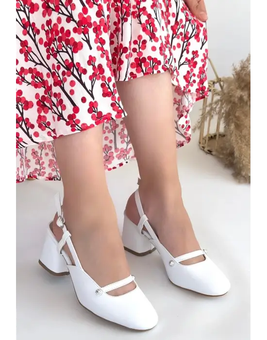 Jecci Beyaz Cilt Topuklu Ayakkabı