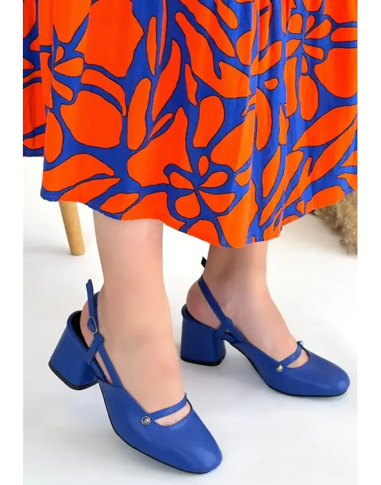 Jecci Mavi Cilt Topuklu Ayakkabı