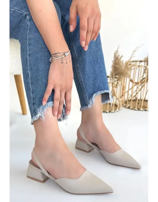 Jenti Bej Cilt Topuklu Ayakkabı