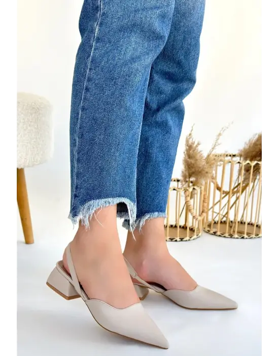 Jenti Bej Cilt Topuklu Ayakkabı