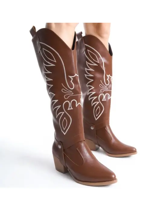 Omarı Taba Renkli Topuklu Çizme