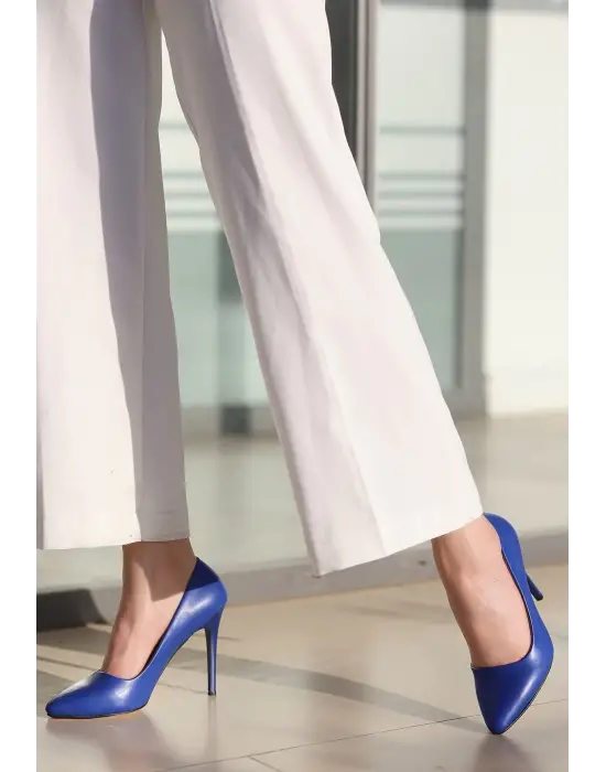Jilya Mavi Cilt Stiletto Ayakkabı
