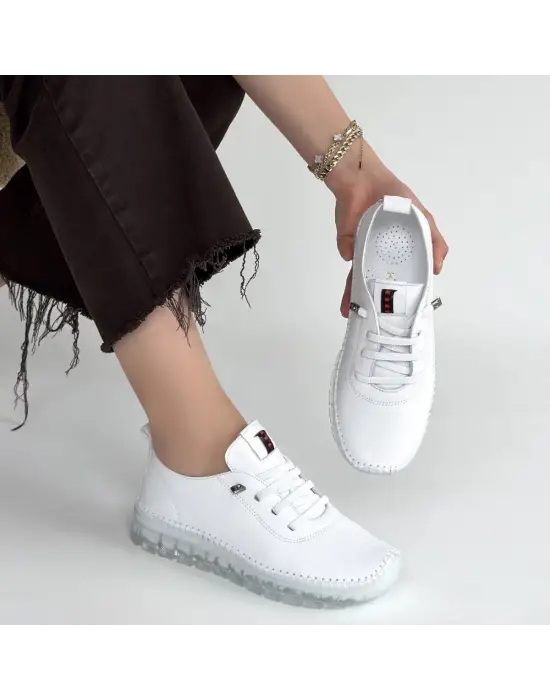 Jiten Beyaz Deri Bağcıklı Spor Ayakkabı