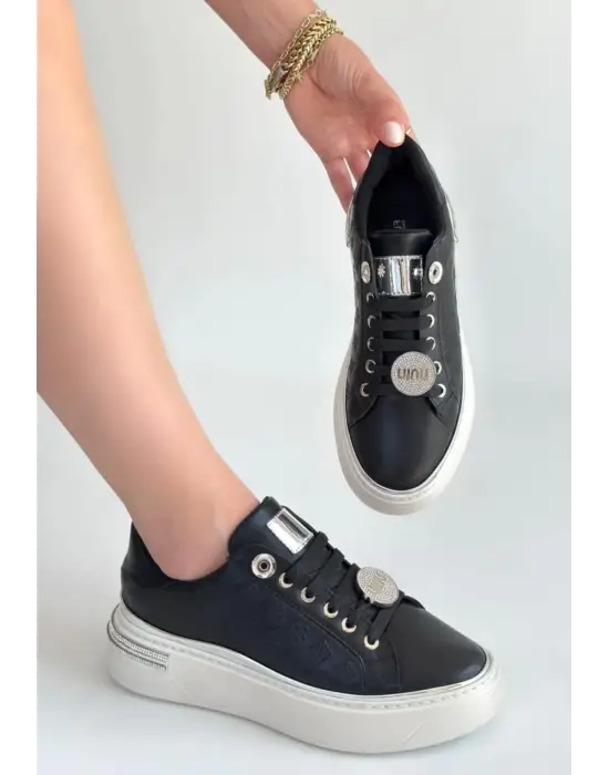 Jlar Siyah Cilt Bağcıklı Spor Ayakkabı