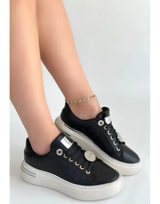 Jlar Siyah Cilt Bağcıklı Spor Ayakkabı