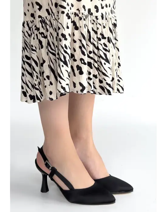 Joga Siyah Cilt Simli Topuklu Ayakkabı