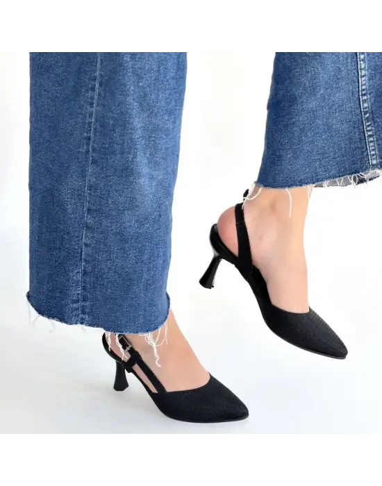 Joga Siyah Saten Simli Topuklu Ayakkabı