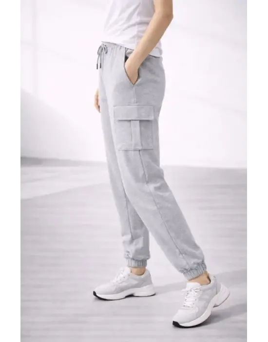 Jogger Eşofman Altı Rahat Kalıp, Kargo Cepli, Lastikli Paça, Günlük Spor Pantolon - Gri