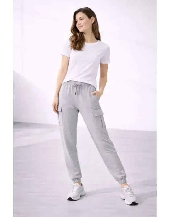 Jogger Eşofman Altı Rahat Kalıp, Kargo Cepli, Lastikli Paça, Günlük Spor Pantolon - Gri