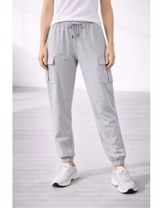Jogger Eşofman Altı Rahat Kalıp, Kargo Cepli, Lastikli Paça, Günlük Spor Pantolon - Gri
