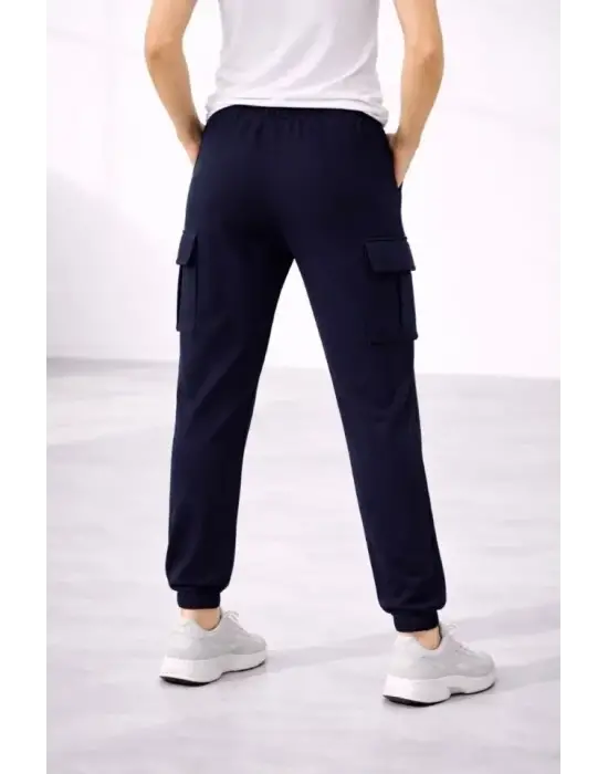Jogger Eşofman Altı Rahat Kalıp, Kargo Cepli, Lastikli Paça, Günlük Spor Pantolon - Lacivert