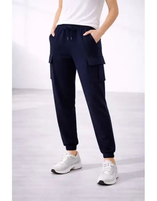 Jogger Eşofman Altı Rahat Kalıp, Kargo Cepli, Lastikli Paça, Günlük Spor Pantolon - Lacivert