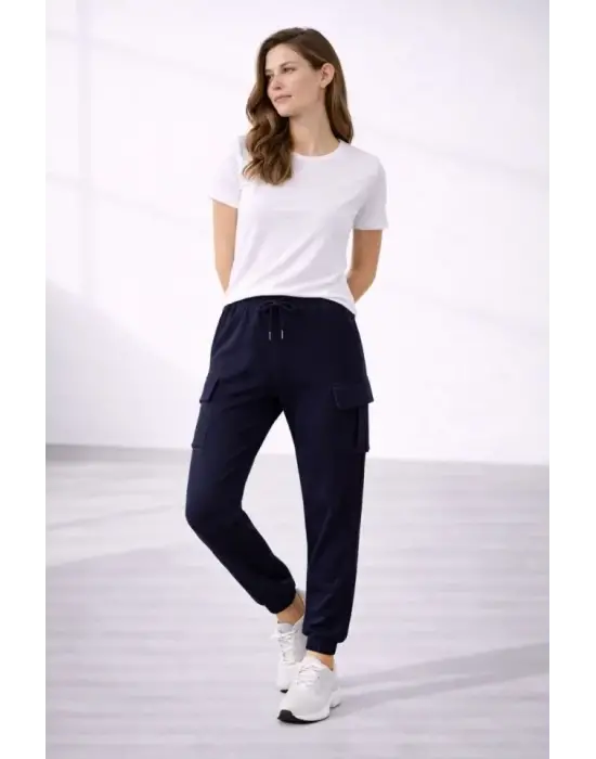 Jogger Eşofman Altı Rahat Kalıp, Kargo Cepli, Lastikli Paça, Günlük Spor Pantolon - Lacivert