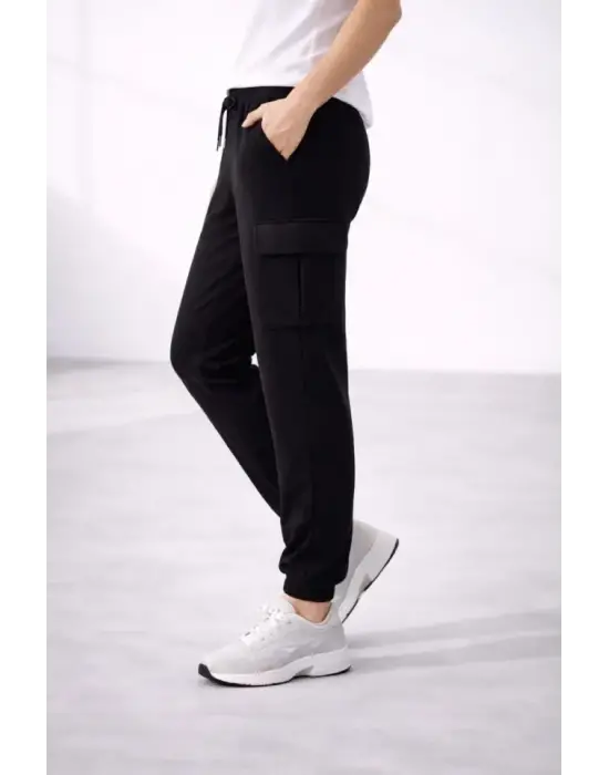 Jogger Eşofman Altı Rahat Kalıp, Kargo Cepli, Lastikli Paça, Günlük Spor Pantolon - Siyah