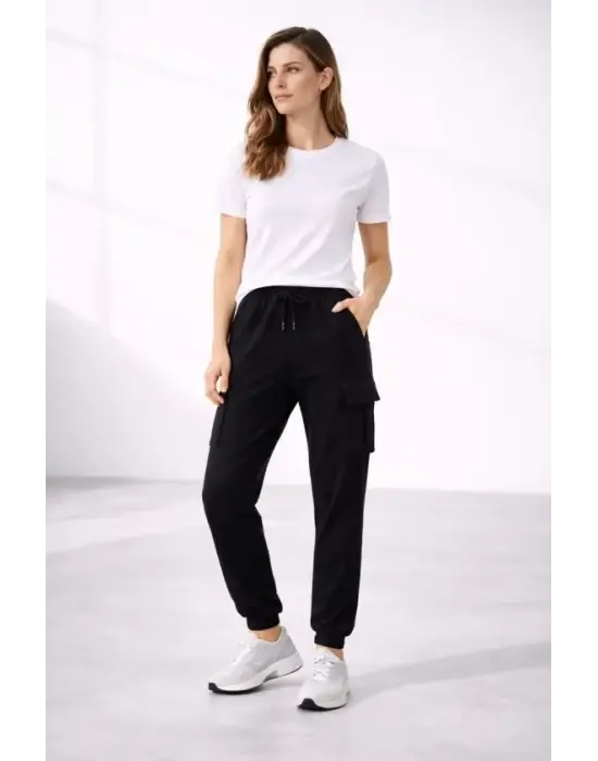 Jogger Eşofman Altı Rahat Kalıp, Kargo Cepli, Lastikli Paça, Günlük Spor Pantolon - Siyah