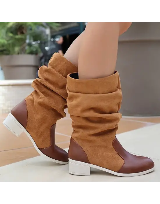 Omarı Taba Cilt Süet Detaylı Çizme