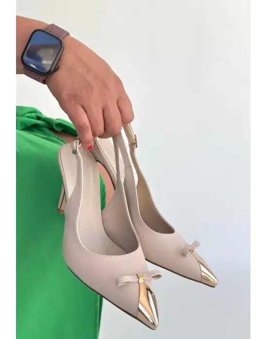 Joye Bej Cilt Topuklu Ayakkabı