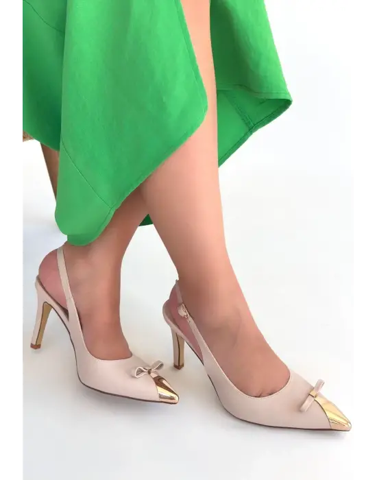 Joye Bej Cilt Topuklu Ayakkabı