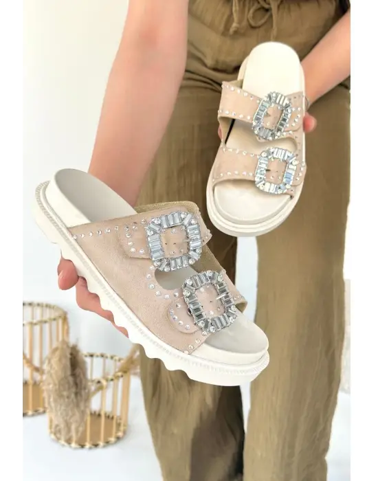 Juana Bej Nubuk Taşlı Terlik