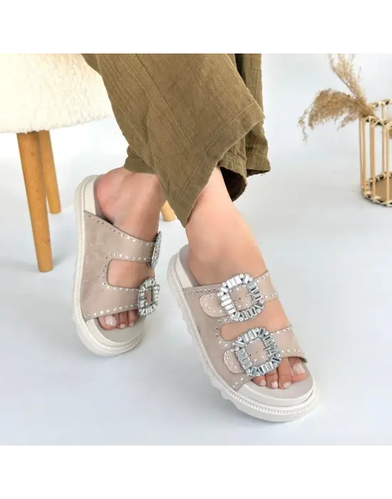 Omarı Nubuk Taşlı Elegan Terlik