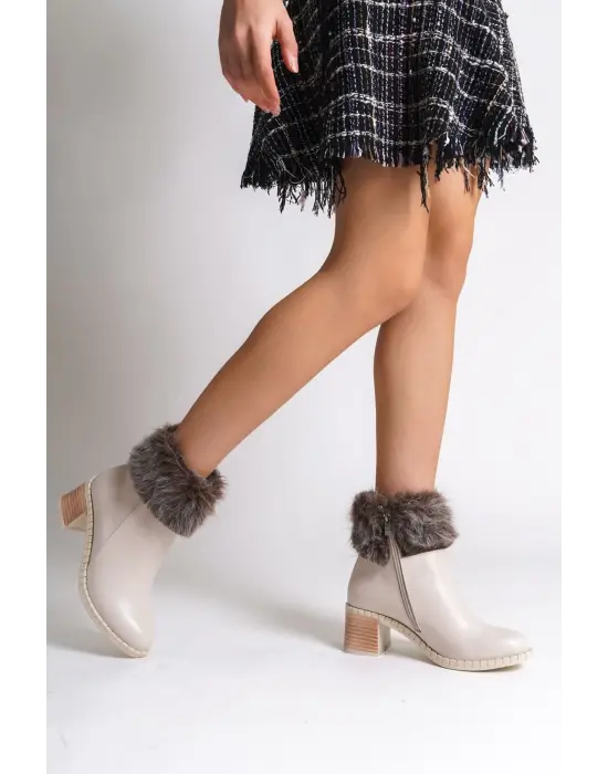 Zarif Tabaan Tüylü Topuklu Bayan Bot