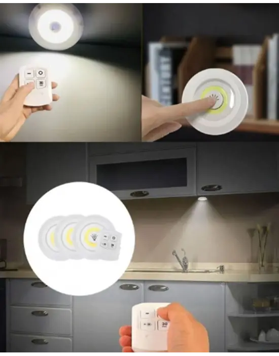 Kablosuz 3 Lü Spot Led Lamba Seti Uzaktan Kumandalı Enerji Tasarruflu Aydınlatma