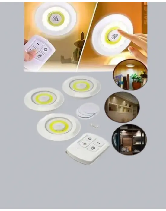 Kablosuz 3 Lü Spot Led Lamba Seti Uzaktan Kumandalı Enerji Tasarruflu Aydınlatma