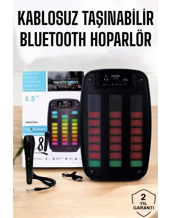 Kablosuz Bluetooth Hoparlör Taşınabilir 6.5 İnç Led Işık Kareoke