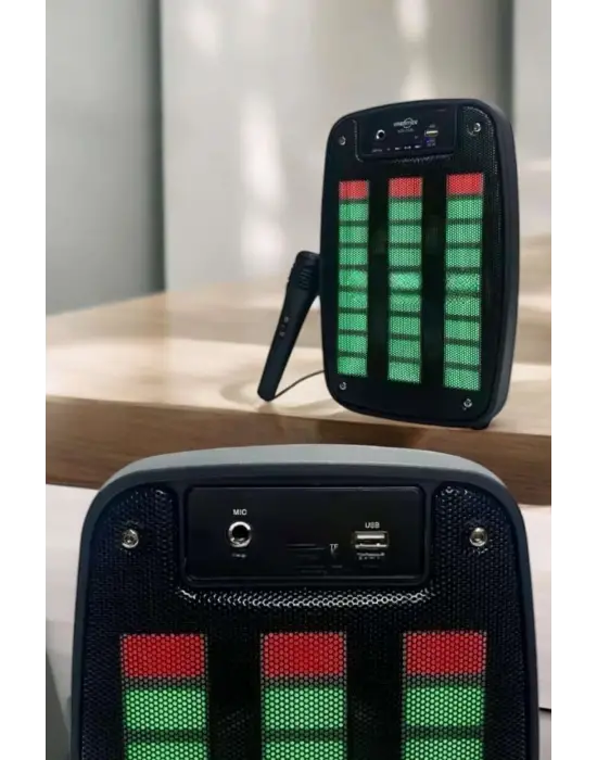 Kablosuz Bluetooth Hoparlör Taşınabilir 6.5 İnç Led Işık Kareoke
