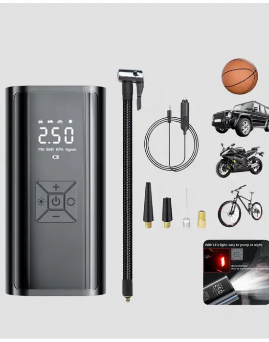 Kablosuz Dijital Lastik Şişirme Pompası Led Işıklı 80w