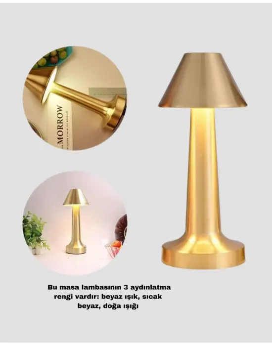 Kablosuz Led Masa Lambası 1800mah 3 Renk Aydınlatma Dokunmatik