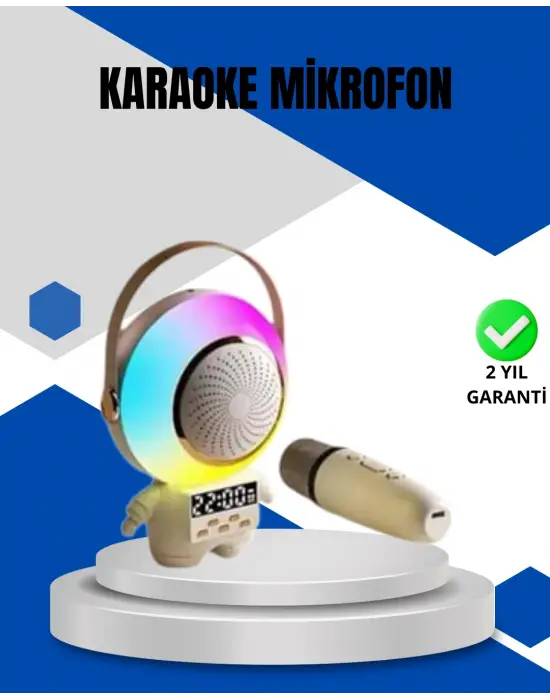 Kablosuz Mikrofonlu Astronot Tasarım Bluetooth Speaker Karaoke