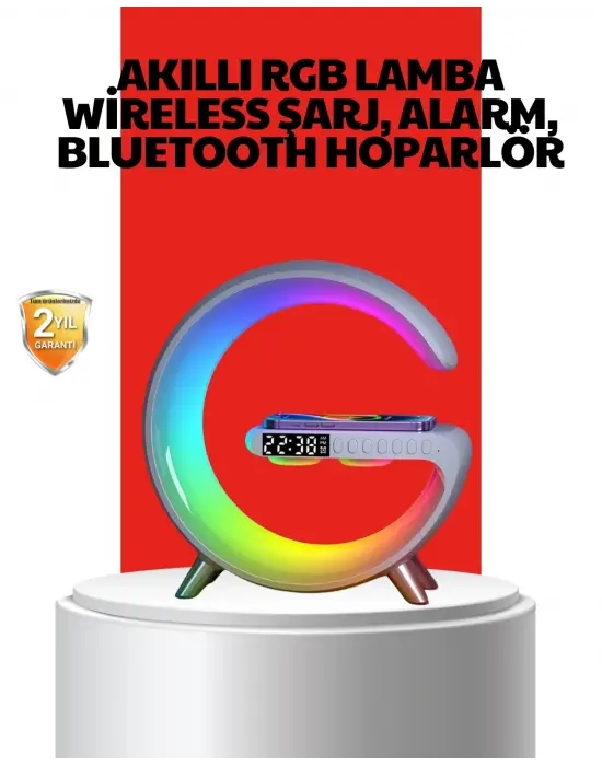 Kablosuz Şarjlı Atmosfer Lambası Bluetooth Hoparlör Ve Akıllı Alarm Özellikli